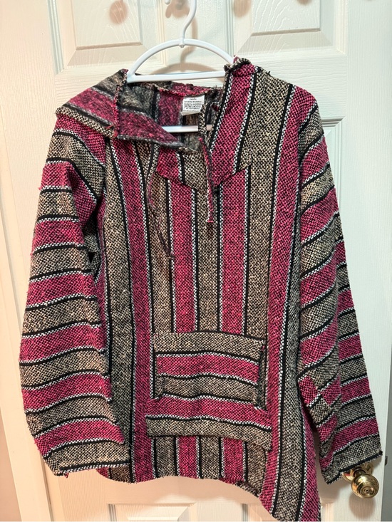 Tops - Striped Pink and Black Baja Hoodie Sweater size XL